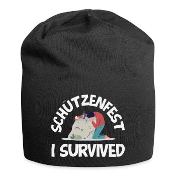 Lustiger Schützenfest I Survived Spruch - Jersey-Beanie - Schwarz - Vorne