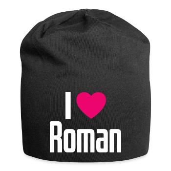 I Love Roman Pinkes Herz Ich liebe Roman - Jersey-Beanie - Schwarz - Vorne