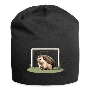 Igel vor Tor im Fußballfeld - Jersey-Beanie - Schwarz - Vorne