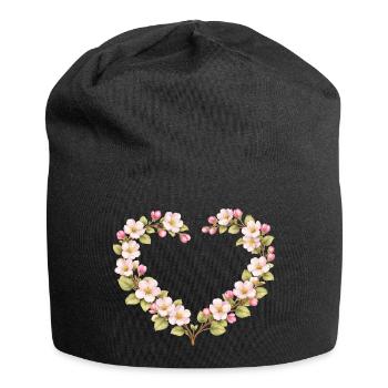 Motif printemps pour cœur en fleurs de pommier - Bonnet en jersey - noir - Devant
