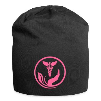 Main bienveillante et Caducée rose - Bonnet en jersey - noir - Devant