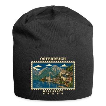 Österreich Hallstatt Vintage Reisemarke - Jersey-Beanie - Schwarz - Vorne