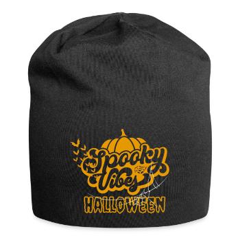 Spooky Vibes Halloween Pumpkin Bat Design - Jersey Beanie - black - Front