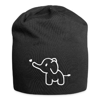 ÉLÉPHANT ANIMAL PACHYDERME TROMPE ZOO BÉBÉ AMOUR COEUR - Bonnet en jersey - noir - Devant