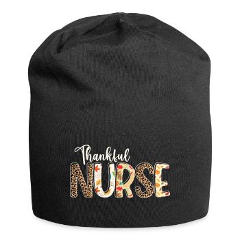 Fall Autumn Leopard - Thankful Nurse - Jersey Beanie - black - Front