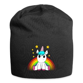 Licorne avec arc-en-ciel et étoiles - Bonnet en jersey - noir - Devant