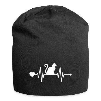 Chat - Battement de cœur - Amour animal - Bonnet en jersey - noir - Devant