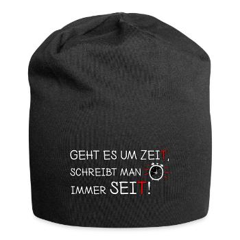 Geht es um Zeit, schreibt man seit! Deutsch Lehrer - Jersey-Beanie - Schwarz - Vorne