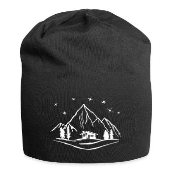 Mountains, hut and forest with starry sky - Jersey Beanie - black - Front