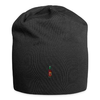Weinflasche bestickt - Jersey-Beanie - Schwarz - Vorne