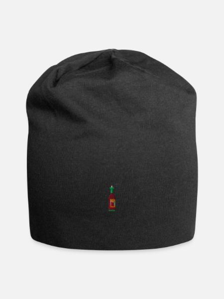 Weinflasche bestickt - Jersey-Beanie - Schwarz