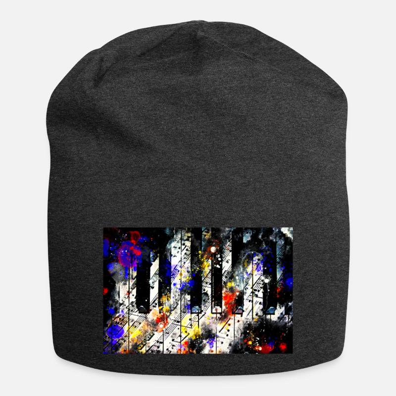 Piano keys and music sheet pattern wsstd - Jersey Beanie - charcoal grey
