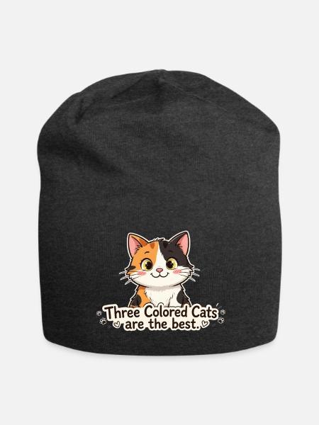 Dreifarbige Katzenfreude - Jersey-Beanie - Anthrazit