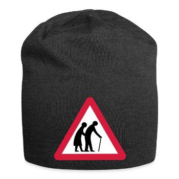Caution Old People Crossing Traffic Sign - Jersey Beanie - charcoal grey - Front
