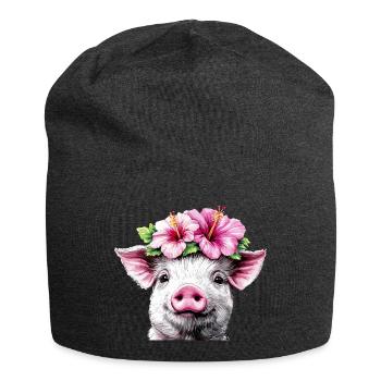 Hibiskuskrone Schwein - Jersey-Beanie - Anthrazit - Vorne