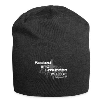 Christliches Design verwurzelt und geerdet in Liebe - Jersey-Beanie - Anthrazit - Vorne