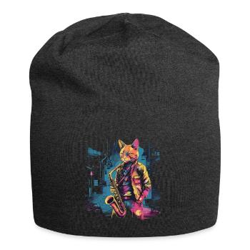 Cat Saxophone Jazz Musician Saxophonist Swing Meow - Jersey Beanie - charcoal grey - Front