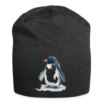 Watercolor penguin in the jump - Jersey Beanie - charcoal grey - Front