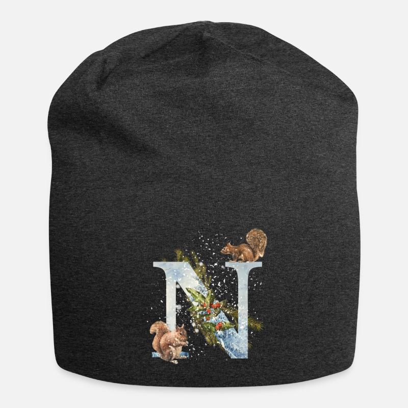 Lettre initiale écureuil N - Bonnet en jersey - charbon