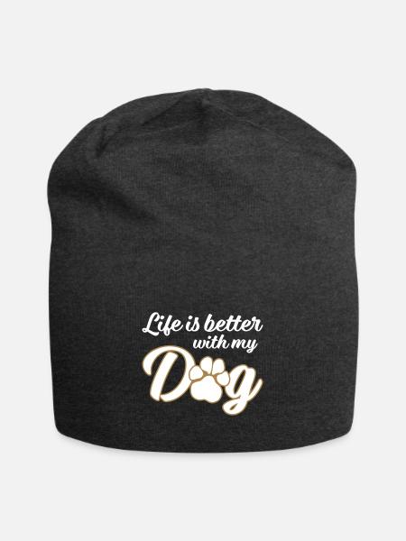 Life is better with my dog - Hundepfote 2 - Jersey-Beanie - Anthrazit