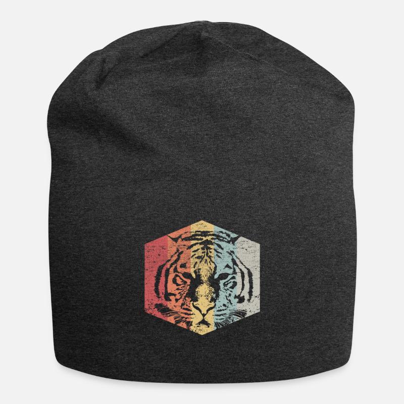 Retro Gesicht eines Tigertiergeschenks - Jersey-Beanie - Anthrazit