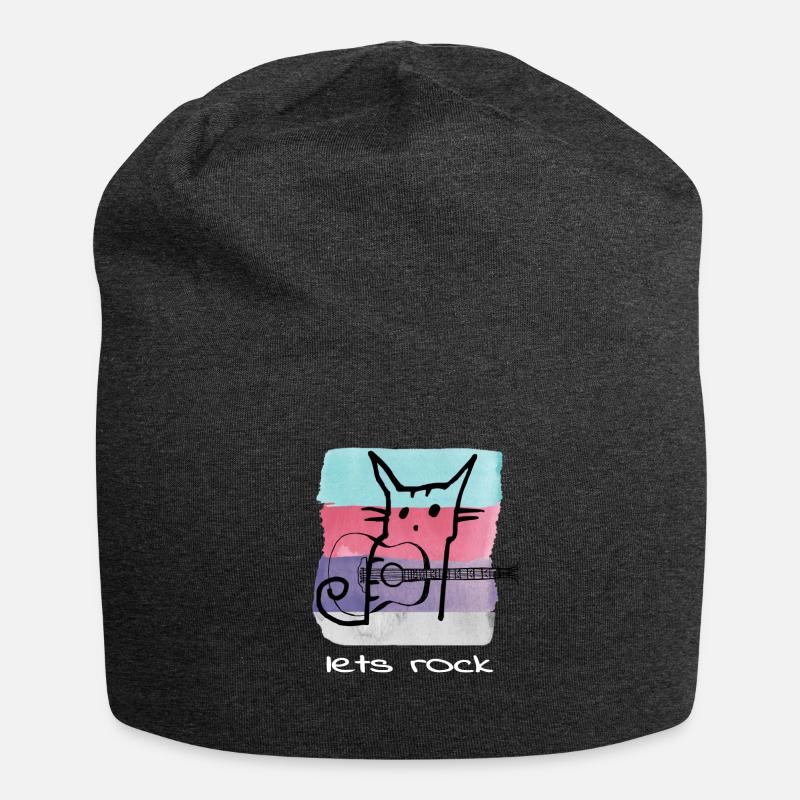 Rock and Roll Cat Lets Rock Cat Rock N Roll - Jersey Beanie - charcoal grey