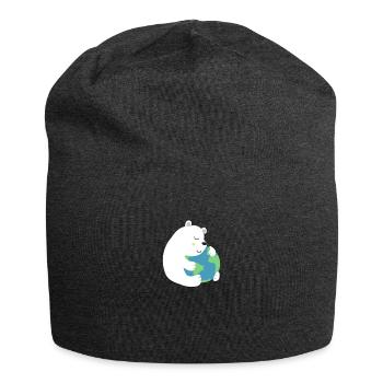 Polar bear hugs world globe | Earth Day | mother Earth - Jersey Beanie - charcoal grey - Front