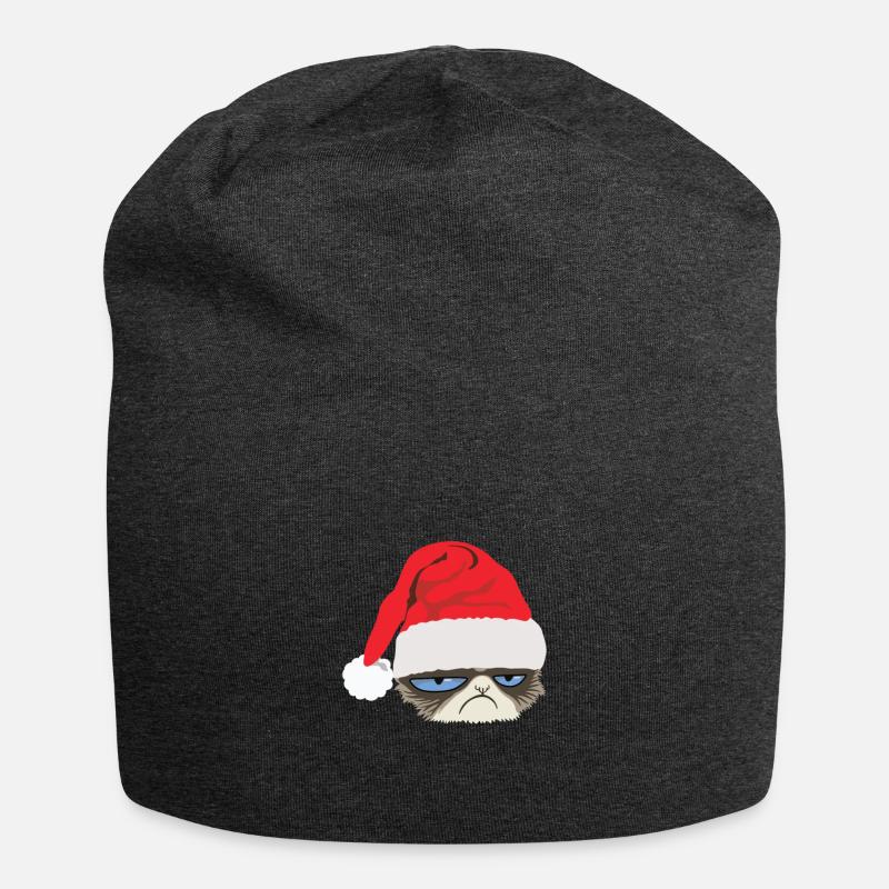 Grumpy Cat mit Weihnachtsmütze - Jersey-Beanie - Anthrazit