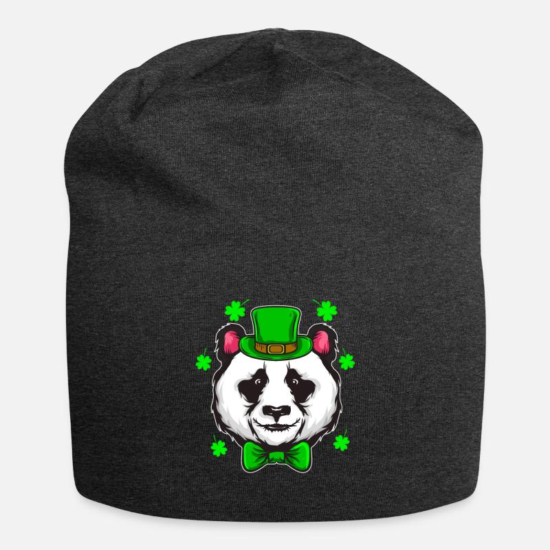 St Patricks Day Panda Kleeblatt Irland Geschenk - Jersey-Beanie - Anthrazit
