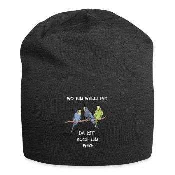 Wo ein Welli ist da ist auch ein Weg Wellensittich - Jersey-Beanie - Anthrazit - Vorne