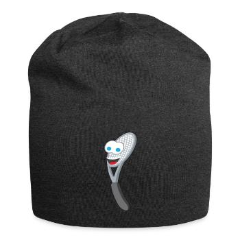 Tennis racket cartoon face funny gift - Jersey Beanie - charcoal grey - Front