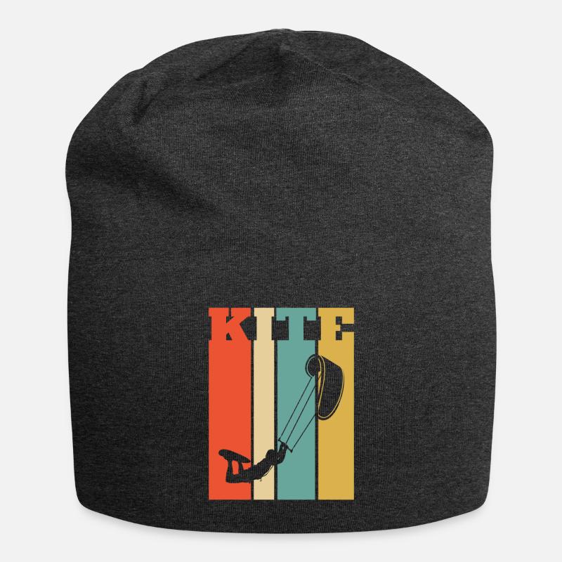Retro Style Kiteboarder; Kiteboarding - Jersey Beanie - charcoal grey