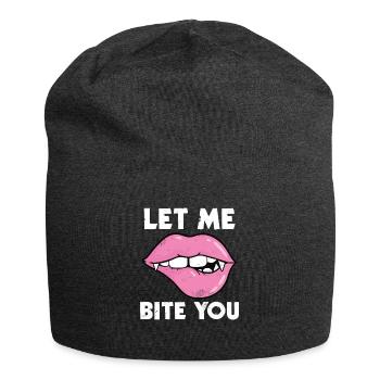 Halloween vampire biting mouth gift lips - Jersey Beanie - charcoal grey - Front