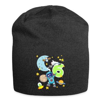 Astronaut 6 year birthday six space rocket - Jersey Beanie - charcoal grey - Front