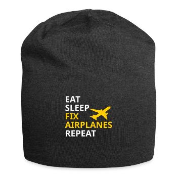 Eat Sleep Fix Airplanes Repeat Flugzeug Bauer - Jersey-Beanie - Anthrazit - Vorne