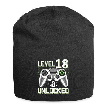 18th Birthday Level 18 Gamer Gift - Jersey Beanie - charcoal grey - Front