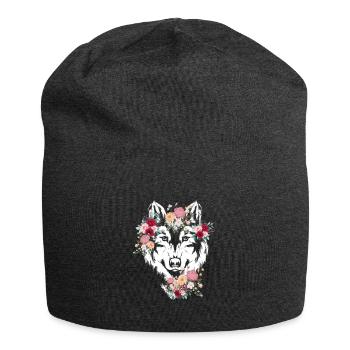 Wolf Wolf's Head Flowers Decoration - Jersey Beanie - charcoal grey - Front