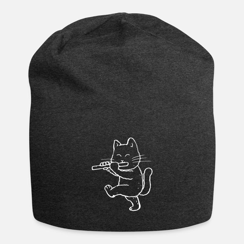 Katze Kater Mit Querflöte Geschenk - Jersey-Beanie - Anthrazit