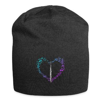 Flute Gift Music Notes Heart Love - Jersey Beanie - charcoal grey - Front