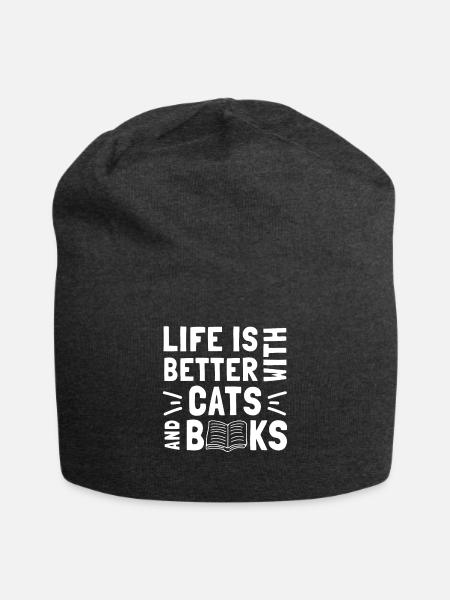 Life Is Better with Cats And Books - Cat Book - Jersey-Beanie - Anthrazit