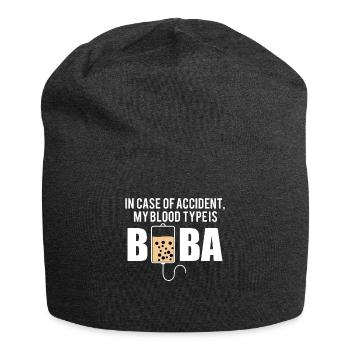 In Case Of Accident My Blood Type Is Boba Shirt - Jersey Beanie - charcoal grey - Front