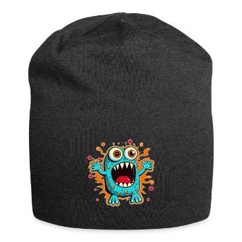 Monster Crash - Cooles blaues Monster - Jersey-Beanie - Anthrazit - Vorne
