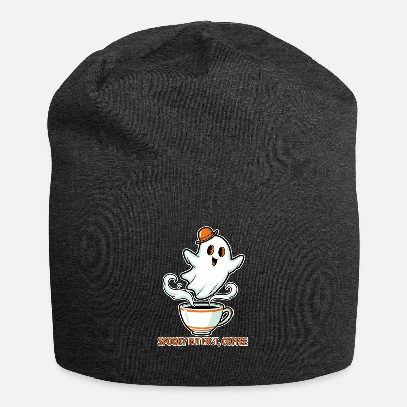 Spukiger Geist mit Kaffee - Jersey-Beanie - Anthrazit
