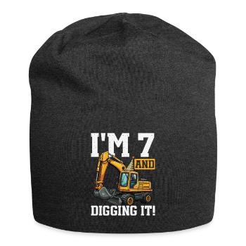 7 Years Old And Digs Excavator Birthday Design - Jersey Beanie - charcoal grey - Front