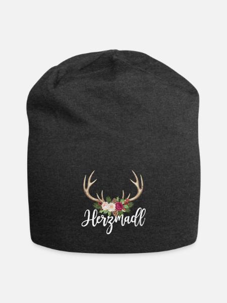 Herzmadl Hirsch Geweih Tracht Alpen Geschenk - Jersey-Beanie - Anthrazit