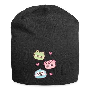 Cute Green Frog Pink Piggy Blue Penguin Macarons - Jersey Beanie - charcoal grey - Front