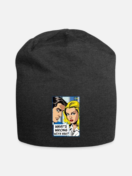 Was ist los, Pop-Art-Cartoon-Leute Frau und Mann - Jersey-Beanie - Anthrazit