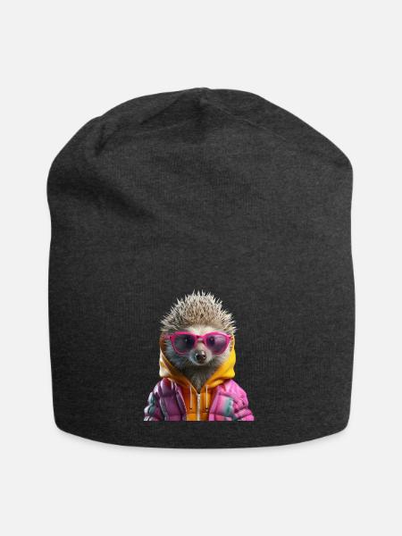 Igel mit Sonnenbrille Bunt Cooler Igel Waldtier - Jersey-Beanie - Anthrazit