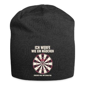 Ich werfe wie ein Mädchen Versuch mal mitzuhalten - Jersey-Beanie - Anthrazit - Vorne