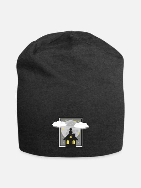 Schwarze Katze bei Nacht im Mondlicht. - Jersey-Beanie - Anthrazit